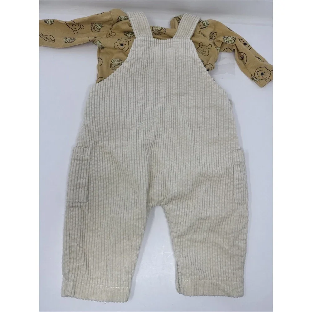 Disney Winnie the Pooh 2pc Corduroy Overalls & Long Sleeve Shirt Set 3-6m cream